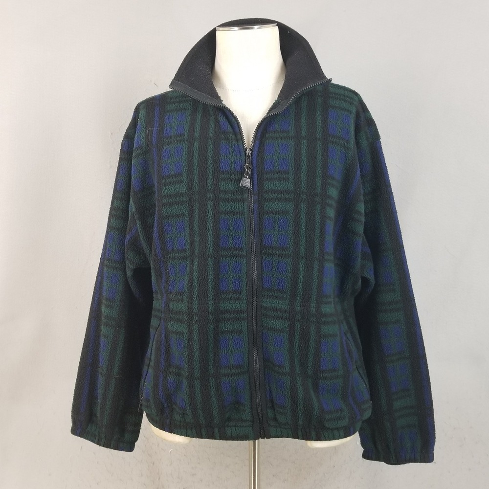 Timberline Colorado Fleece Jacket Mens L Green Blue Plaid Full Zip USA Made